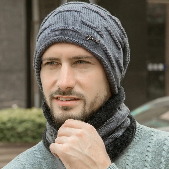 Men's Teddy Lined Cashmere Beanie Infinity Scarf Set - Picture 4 of 9